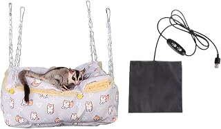 MANON ROSA Hamster Bed Cage Accessory Winter House&USB Heating Pad - Warm Hanging Hammock Nest Small Animals Chinchillas Dwarf Squirrels Guinea Pigs Rats (Rectangular Purple,Medium)