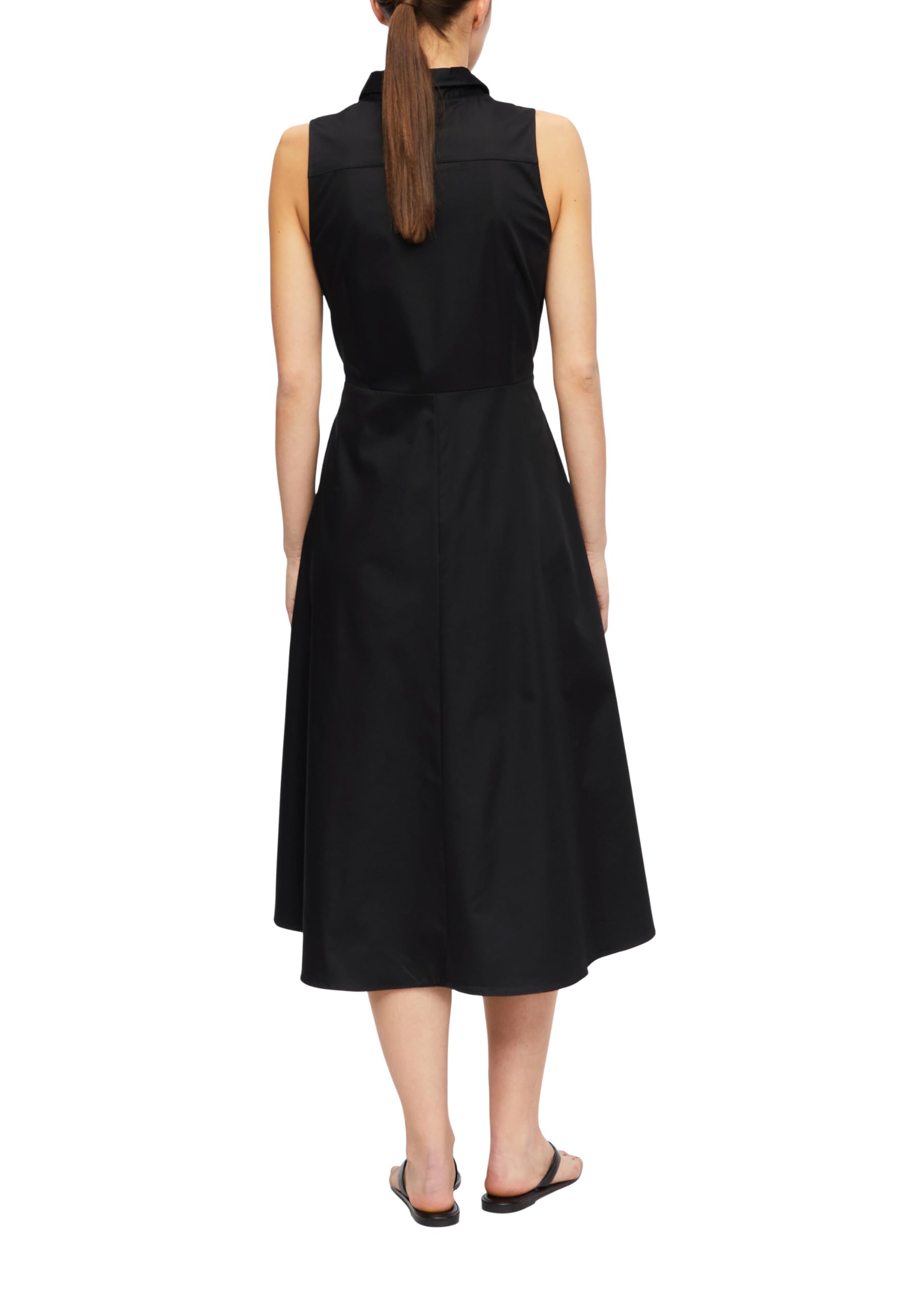 Comma Damen Kleid aus Baumwoll-Stretch – Taillierte Passform, ärmellos, Bindedetail, A-Linie – Für Festliche Anlässe