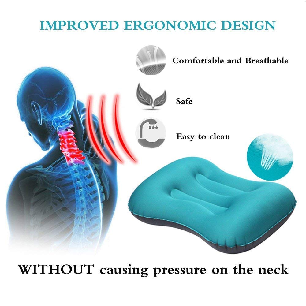 Ultralekkie nadmuchiwane poduszki kempingowe z kompaktowym workiem, ergonomiczna, do podparcia szyi i lędźwi, na kemping, wędrówki z plecakiem, 2-pak