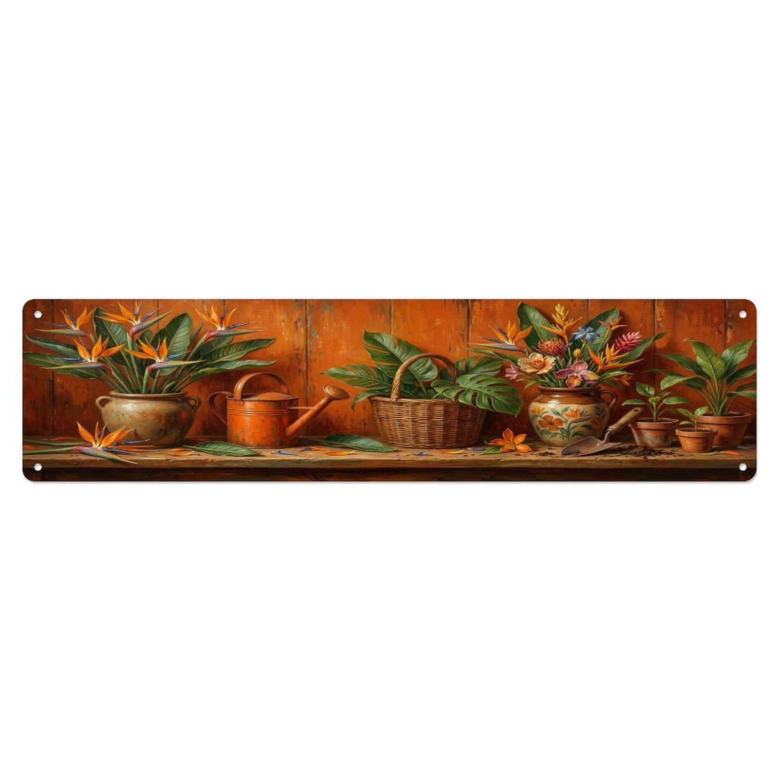 Floral Garden Tools Bird Paradise Pattern Print Metal Tin Sign