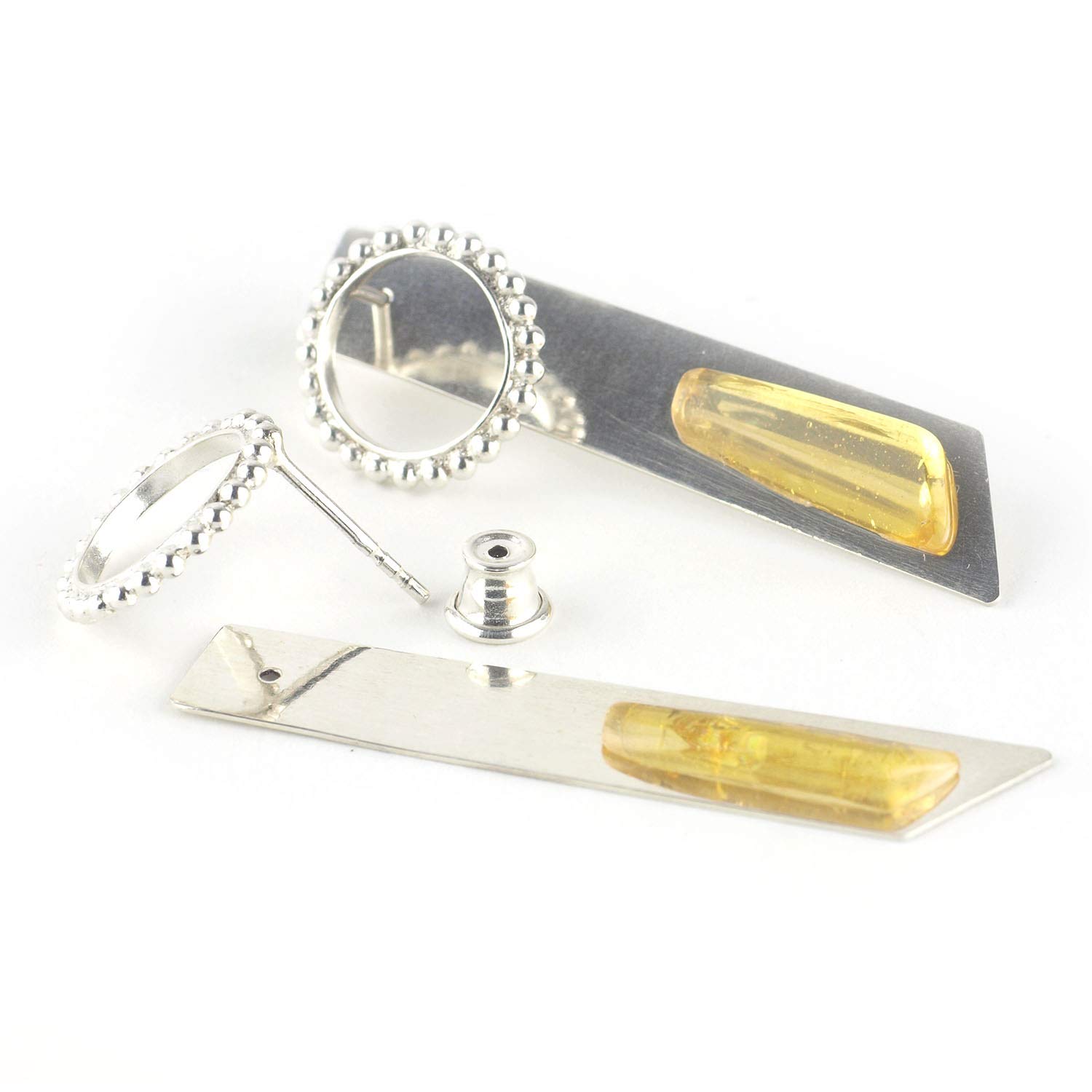 Pendientes de Ámbar y Plata de Ley de 37 mm de largo estilo minimalista