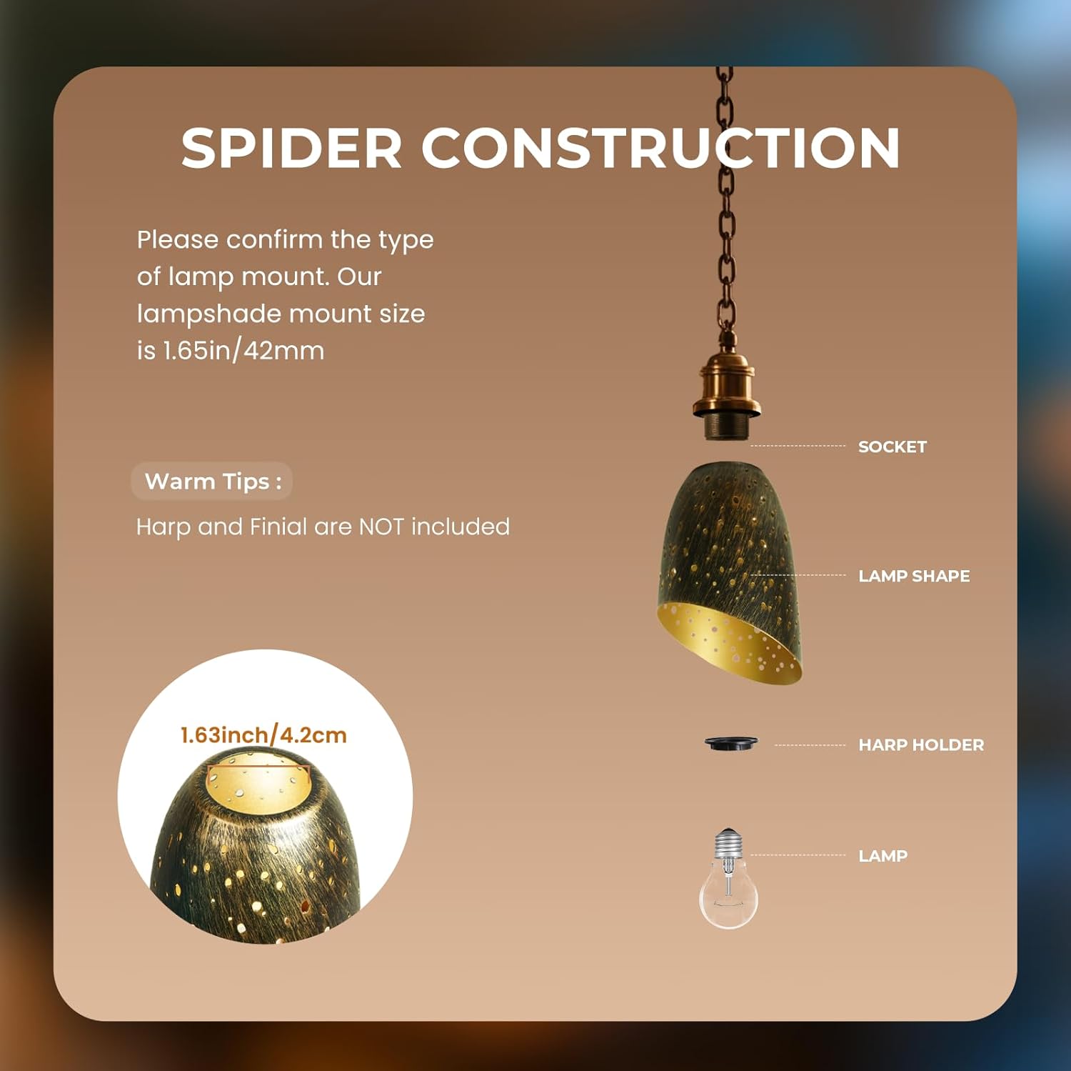 2 Pack Metal Bevel Lampshade, 5.9 inch High, 4.4 inch Bevel Diameter, 1.65 inch Fitter, Multi- Head Stand up Lamp Shade for Floor Light Lamp Horseshoe, Hole Diameter 35mm(Bronze/Gold)