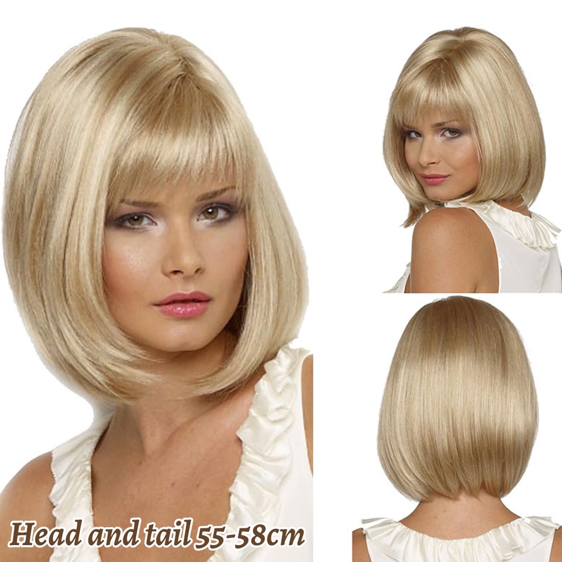 Peruka blond, 55 cm średnia długość warstwowe proste syntetyczne włókno na ramię długość włosów, wygodne i łatwe do noszenia, łatwe do czyszczenia, blond