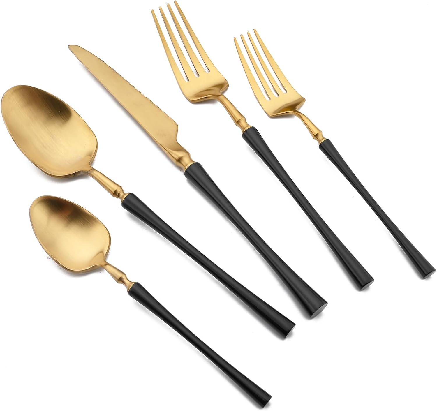 20-Piece Matte Black Handle Gold 18/10 Stainles Steel Flatware Set, Luxury Knife Fork Spoon Cutlery Set Dishwasher Safe, Service for 4
