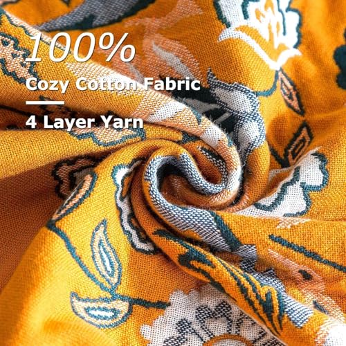 Image of LUTBM Boho Throw Blanket for Bed 60 inchx80 inch, 100% Cotton Yellow Couch Blankets