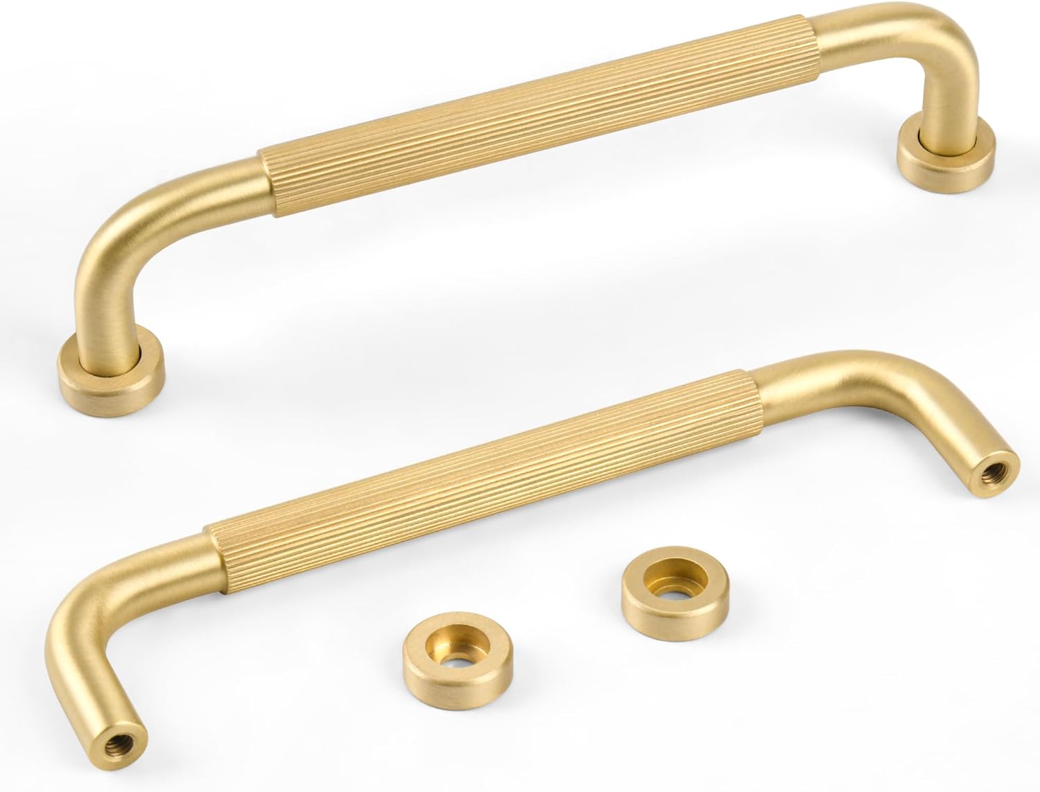 Jovenille-Solid Brass Kitchen Cabinet Pulls 5 Pack,Grooved Brushed Gold Dresser Drawer Handles, 5-Inch Furniture Door Pulls for Bathroom Cabinet Cupboard Wardrobe Vanity Nightstands