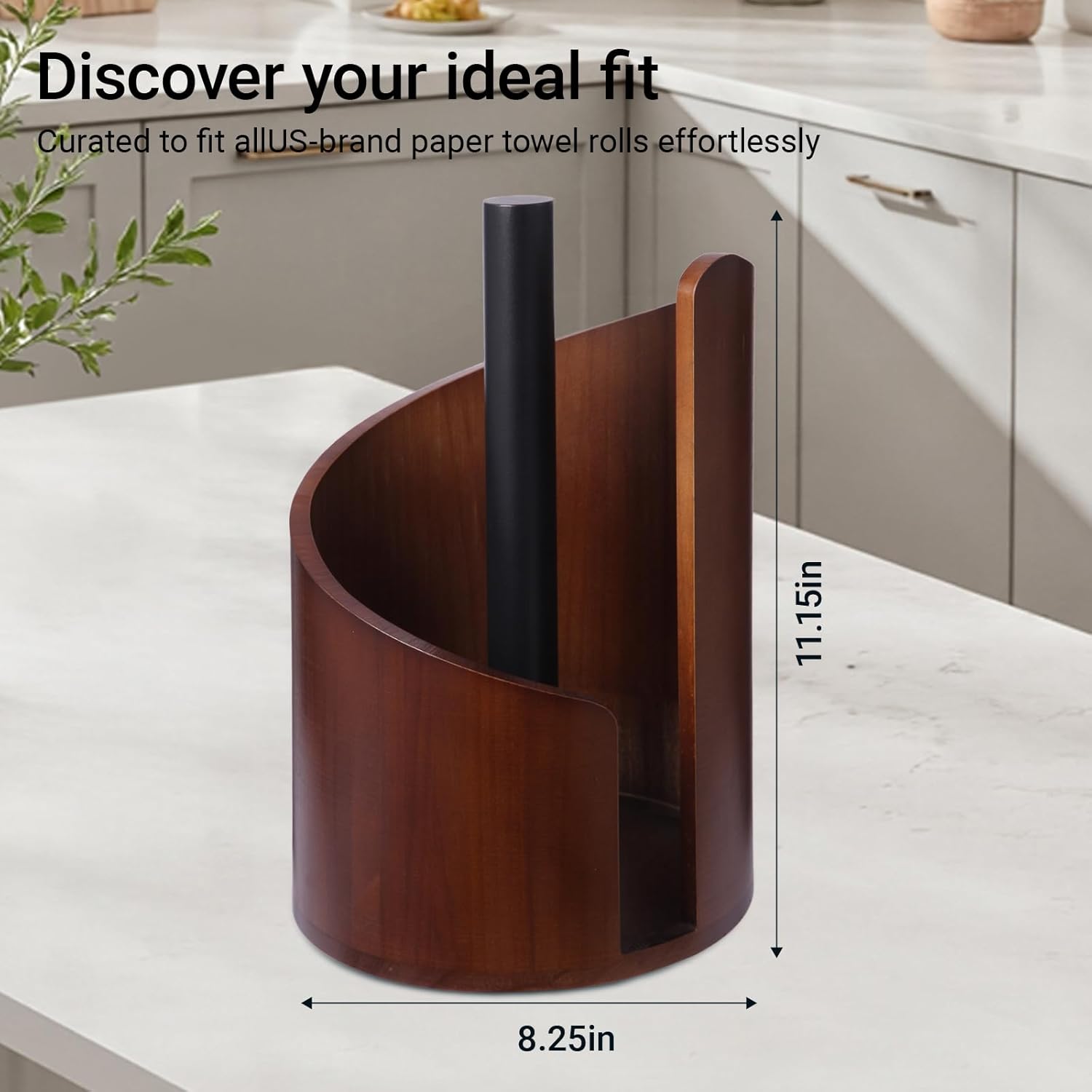 Paper Towel Holder Countertop with Wood Round Base and Iron Holder,Holds Mega Roll,Holder Stand for Kitchen Roll Organize,Wooden Paper Towel Holder for Kitchen Dining Table Home Decor