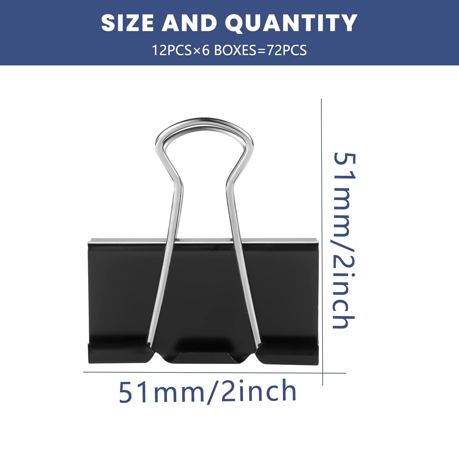 72 Stück extra große Binder-Clips, 5,1 cm, Büroklammern, große Bindeklammern, Jumbo-Büroklammern, Großpackung, strapazierfähig, große Büroklemme, schwarz, Küche, Schule, Lehrer