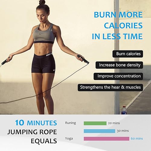 Miniatura 5 de HANDIO - Cuerda de saltar con peso de 12 libra, para boxeo, cardio, entrenamiento de crossfit, rango de 8 a 10 pies, cuerda de acero de longitud