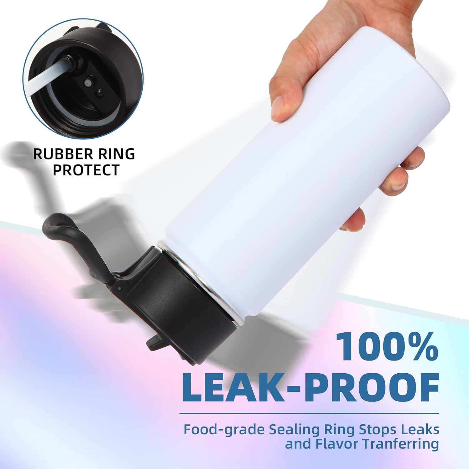 Volhoply 18oz Insulated Water Bottle Bulk 2 Pack,Kids Stainless Steel Water Bottles with Straw Lid,Double Wall Vacuum Metal Bottle,Wide Mouth Reusable Sports Flask for Cold Drink(White,2 Set) - Image 5