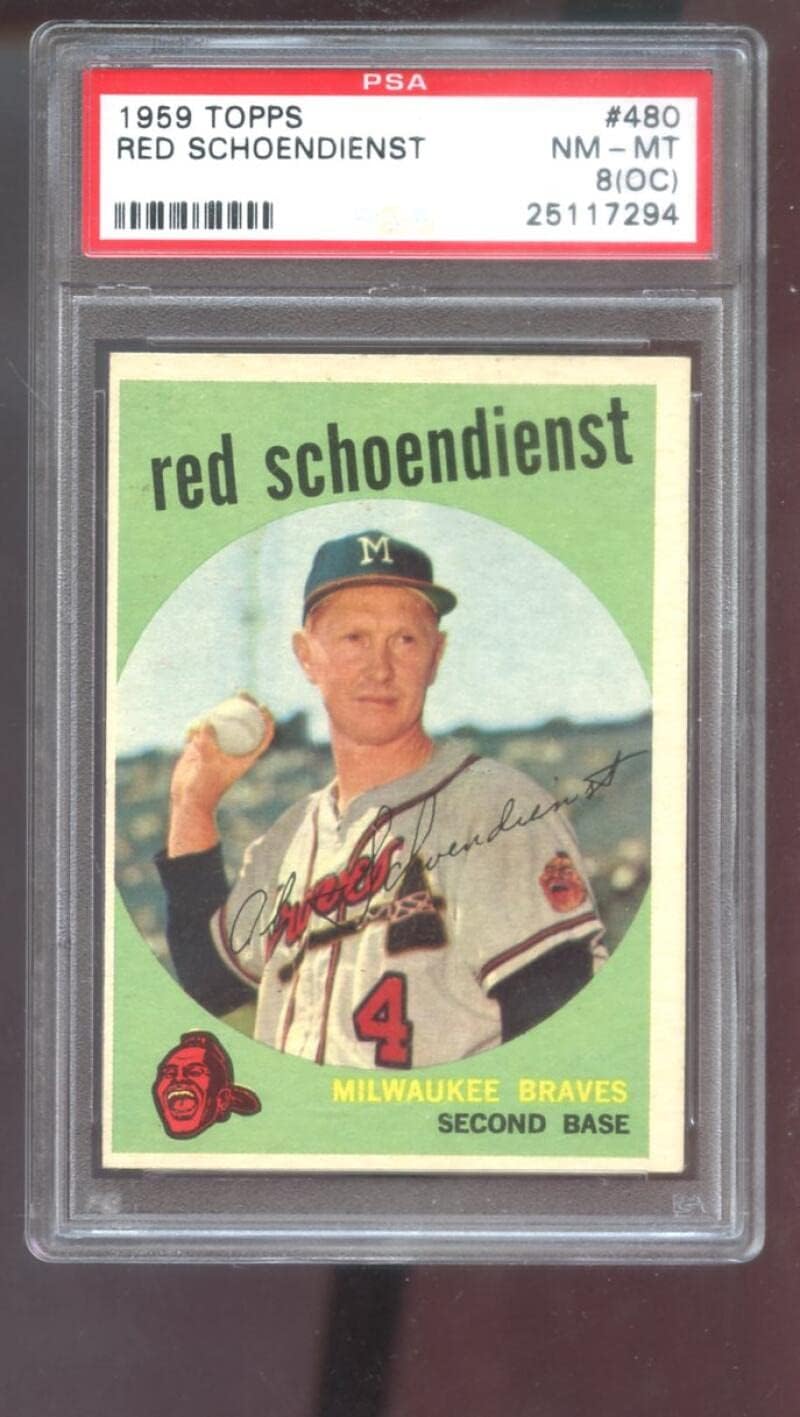 1959 Topps #480 Red Schoendienst PSA 8 (OC) Graded Baseball Card MLB Milwaukee Braves