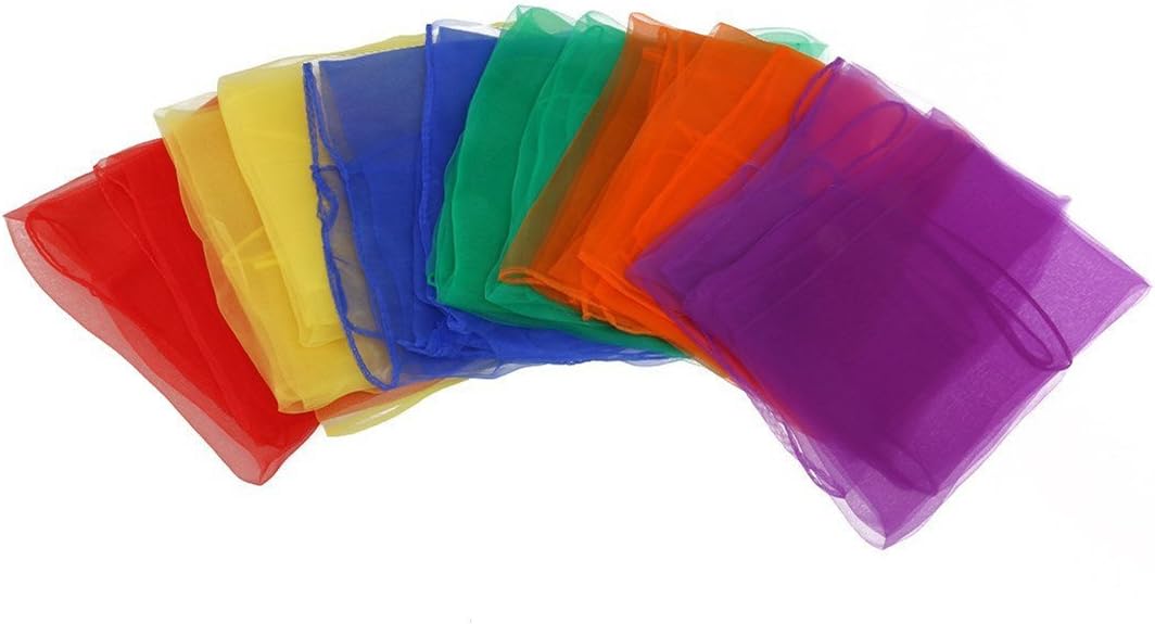yueton 12pcs Colorful Hemmed Square Rhythm Band Scarves Juggling Dance Scarves