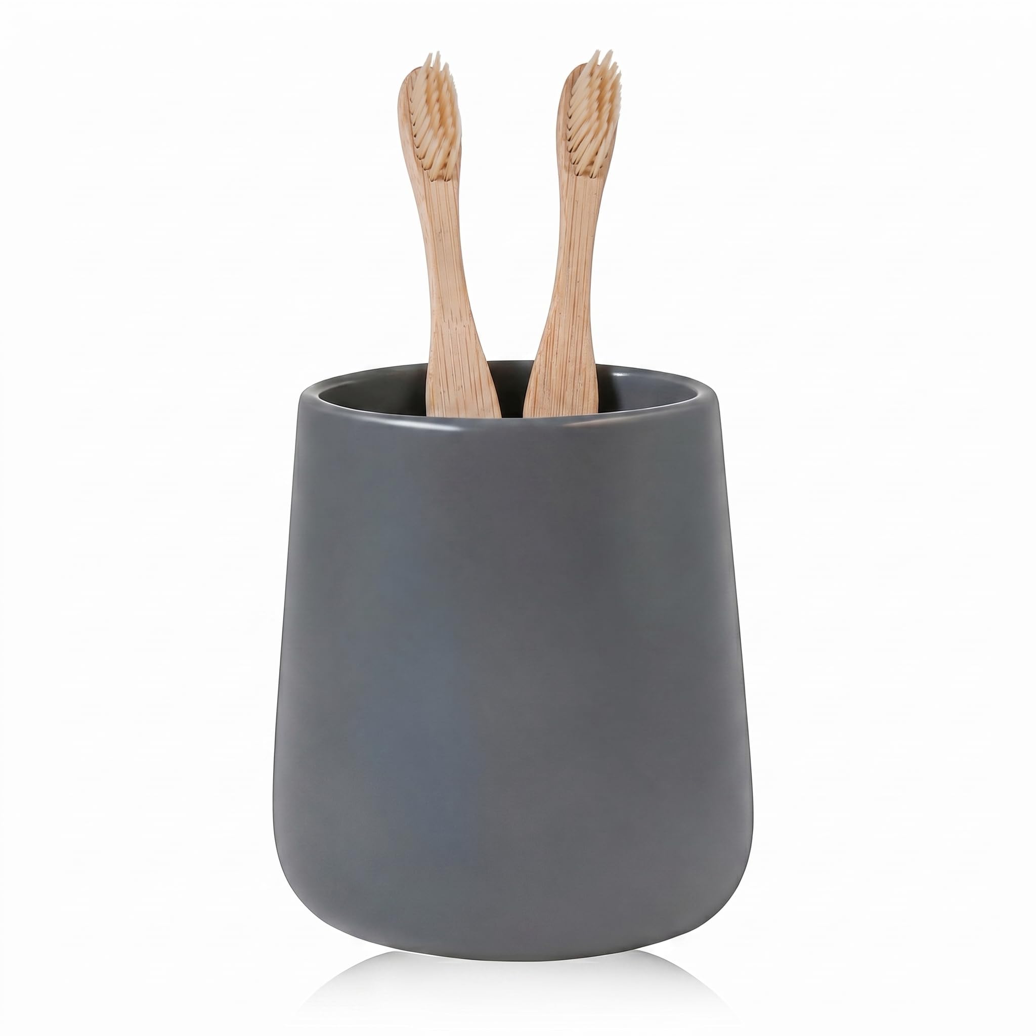 Ceramic Bathroom Tumbler Cup 13.5oz Toothbrush Cup Modern Minimalist Toothbrush Holder Countertop Organizer for Toothbrushes Toothpaste Makeup Brushes (Grey)