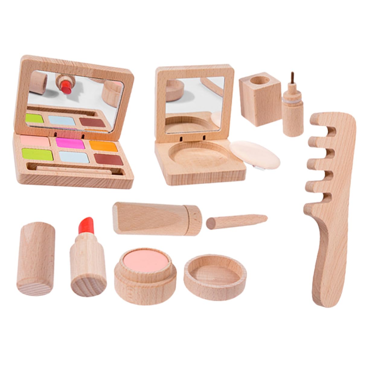 Holz-schminkset für Junge Mädchen mit Verschiedenen Schminkwerkzeugen zum Rollenspiel und Lernen Geeignet für Mädchen und Kleinkinder Sicher und Verarbeitet