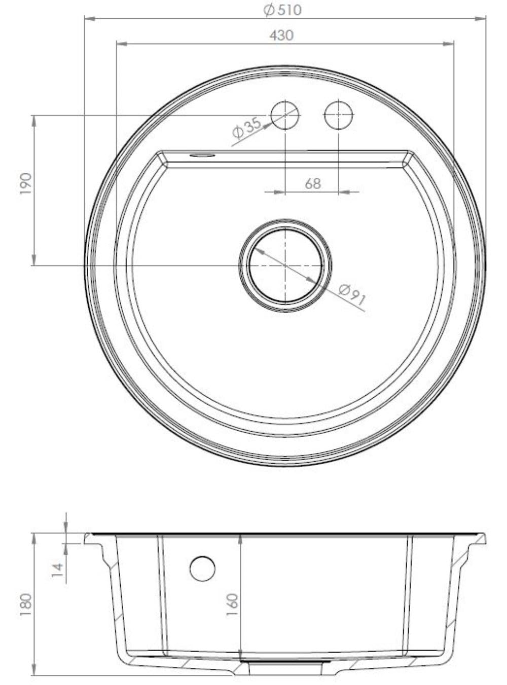 Fregadero DIGIT Una Cubeta Rund Fregadero De Granito Ø51 cm Beige, Fregadero De Cocina De Diseño Elegante Con Sifón, Rebosadero, Fácil De Limpiar, Resistente A Los Arañazos
