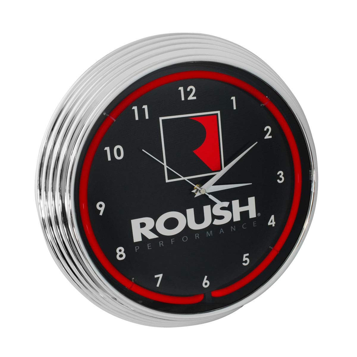 Roush Performance Red Neon Clock 15 Inch Diameter with Chrome Finish Rim – 8RSHPF