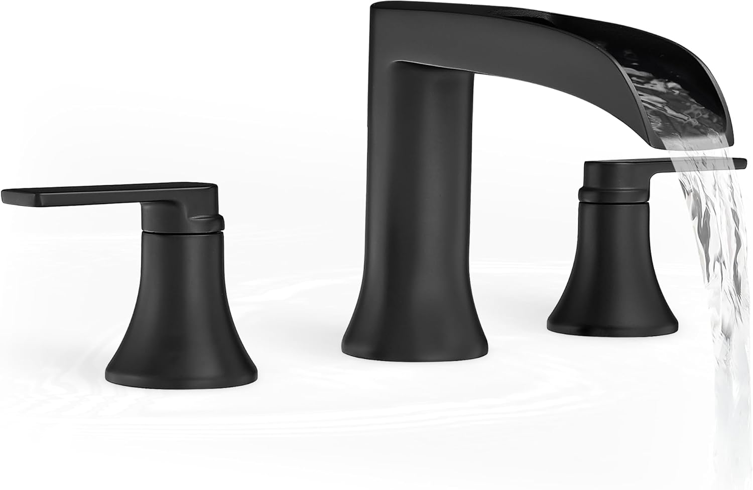 Solid Brass Waterfall Bathtub Faucets Set, 3 Hole Matte Black Tub Faucet 2 Handle, High Flow Roman Tub Faucets Widespread 6-16 Inch Deck Mount