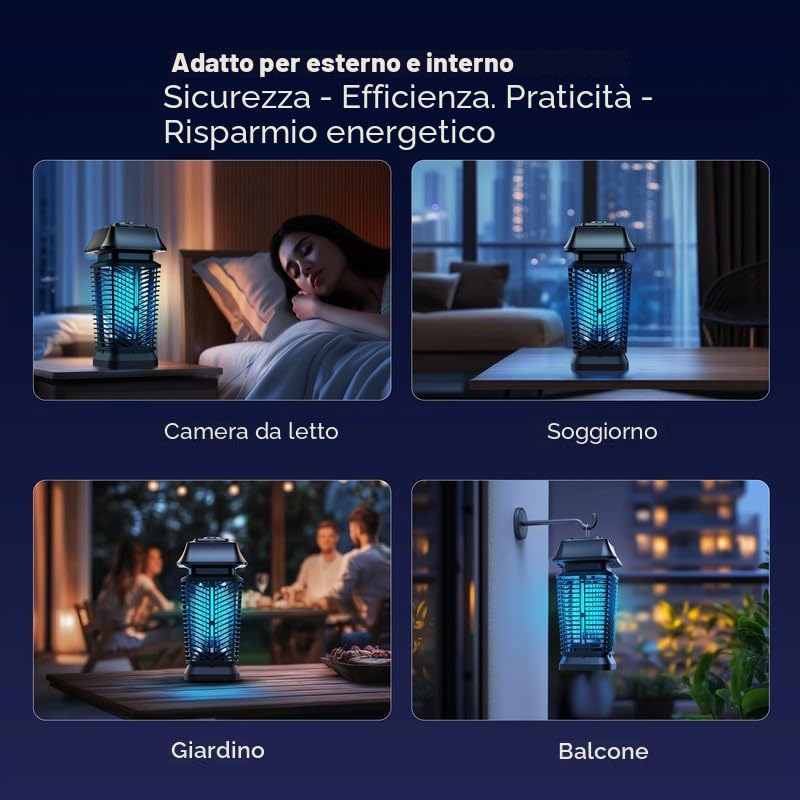 Lampada Antizanzare Elettrica 20W UV, Zanzariera Elettrica Impermeabile IPX4, Ammazza Zanzare Silenziosa per Interni ed Esterni, Cattura Efficace Mosche e Insetti Volanti