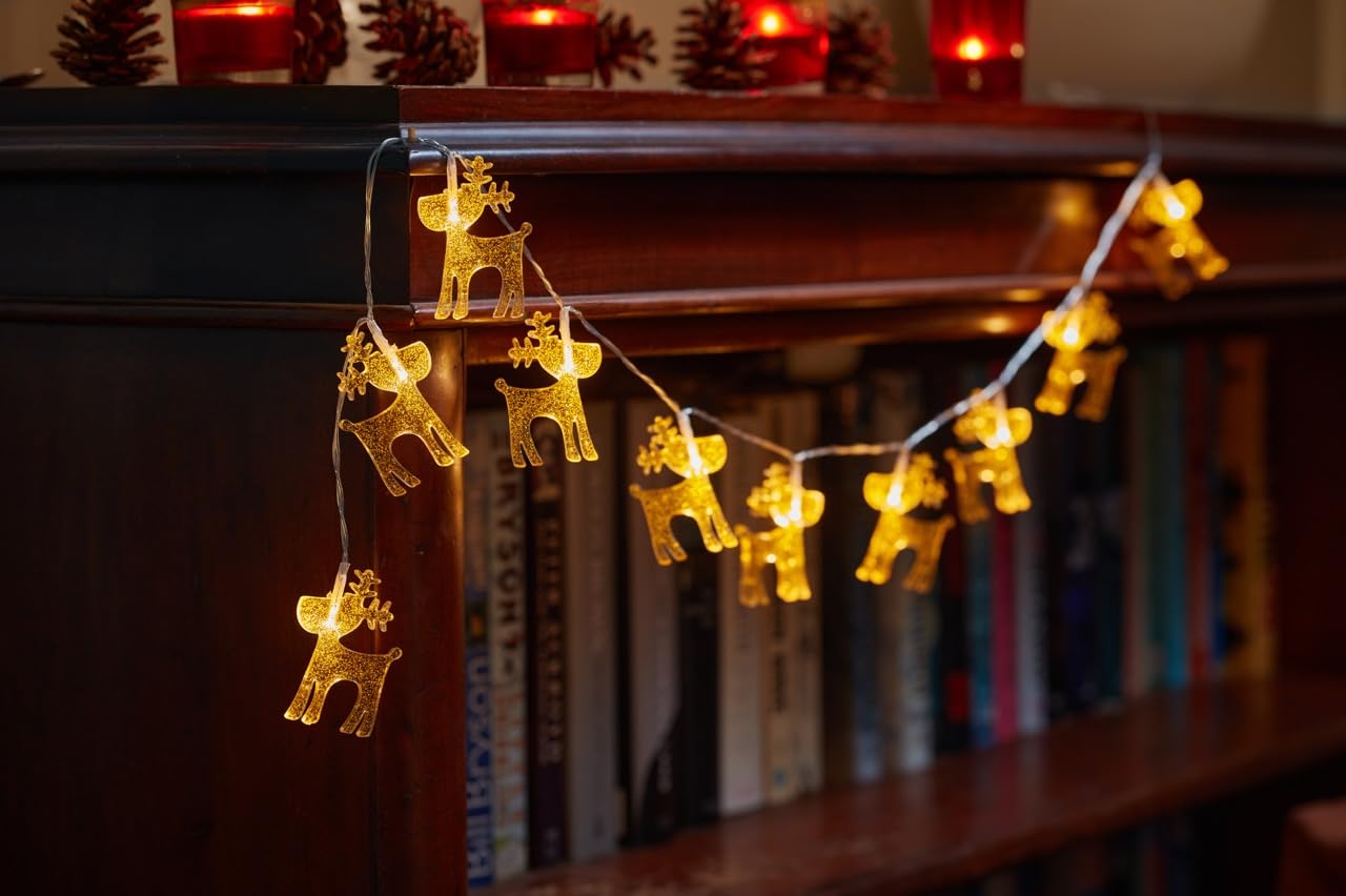 Smart Garden Christmas Sparkle Deer String Lights Set of 20, Warm White LEDs, Indoor Use, 2.8 Metre, Christmas Decoration