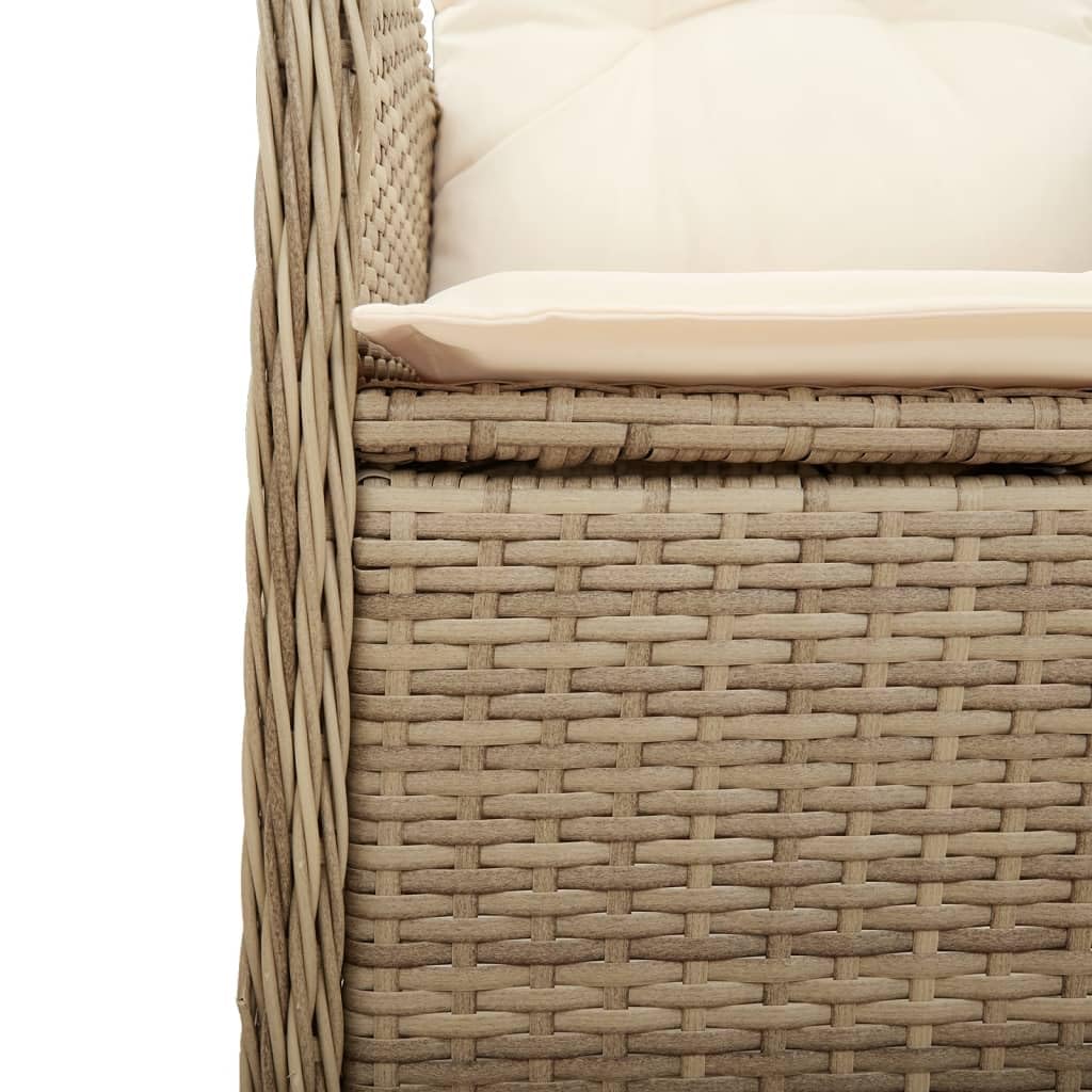 Poltrona da giardino regolabile con cuscino, 2 pezzi, beige, poly rattan, PE intrecciato, rivestimento rimovibile, telaio in acciaio per esterni Relax
