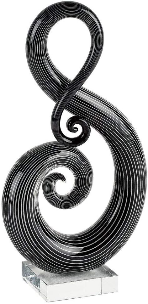 Badash Black & White Note Murano-Style Art Glass Centerpiece - 11" Hand-Blown G Clef Sculpture on Crystal Base, Modern Home Decor