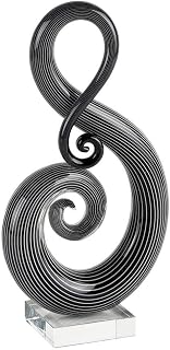 Badash Black & White Note Murano-Style Art Glass Centerpiece - 11" Hand-Blown G Clef Sculpture on Crystal Base, Modern Home Decor