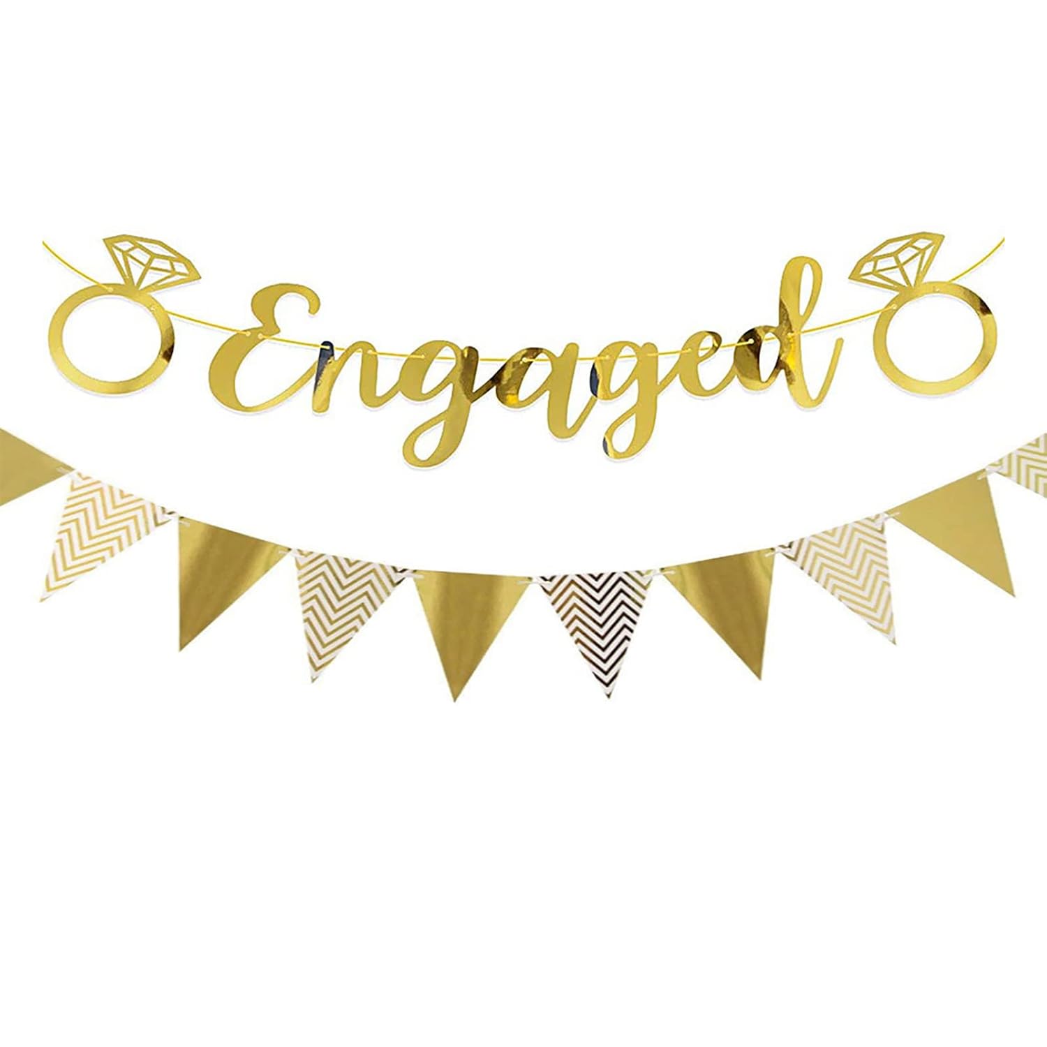 Engagement Party Decorations Bunting Banner, Gold Bunting Banners