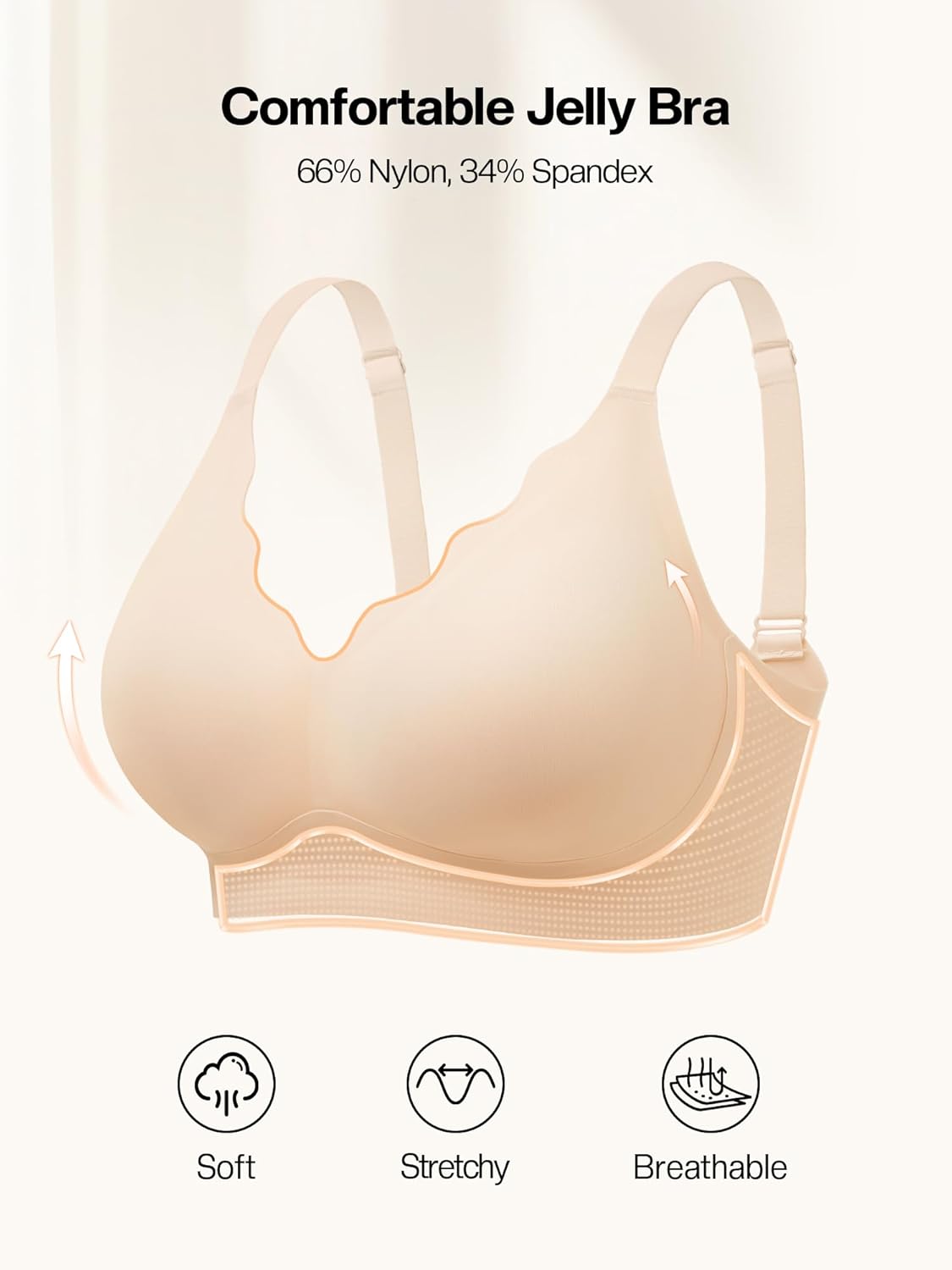 Wireless Jelly Bras for Women No Underwire with Support - S-2XL Seamless Bralettes Everyday Comfort Tshirt Padded Bra