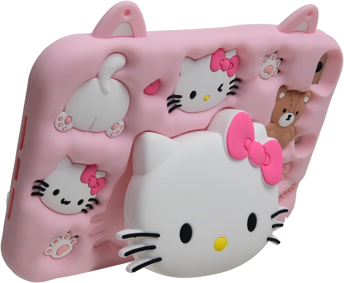 Cartoon Case for iPad Air 6th 11" M2 Case 2024/ Air 5th/4th 10.9" 2022/2020，MONEHOYSY Cute Soft Silicone Kickstand [Drop Proof,Shock Proof] Back Stand Cover Case for Kids Children Girls (Kitty-1)