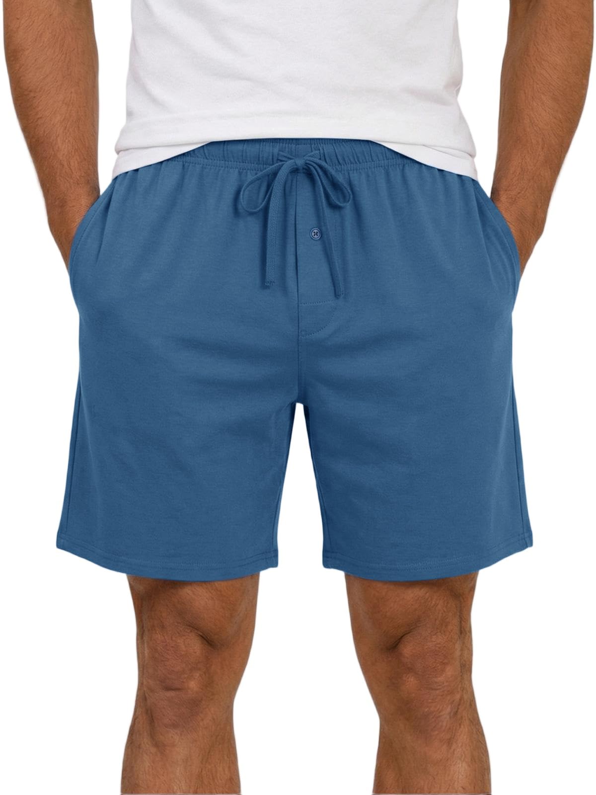 Runcati Schlafanzughose Herren Kurz Sommer Pyjamahose Männer Einfarbig Bermuda Schlafshorts Shorty Loungehose Casual Freizeithose mit Taschen