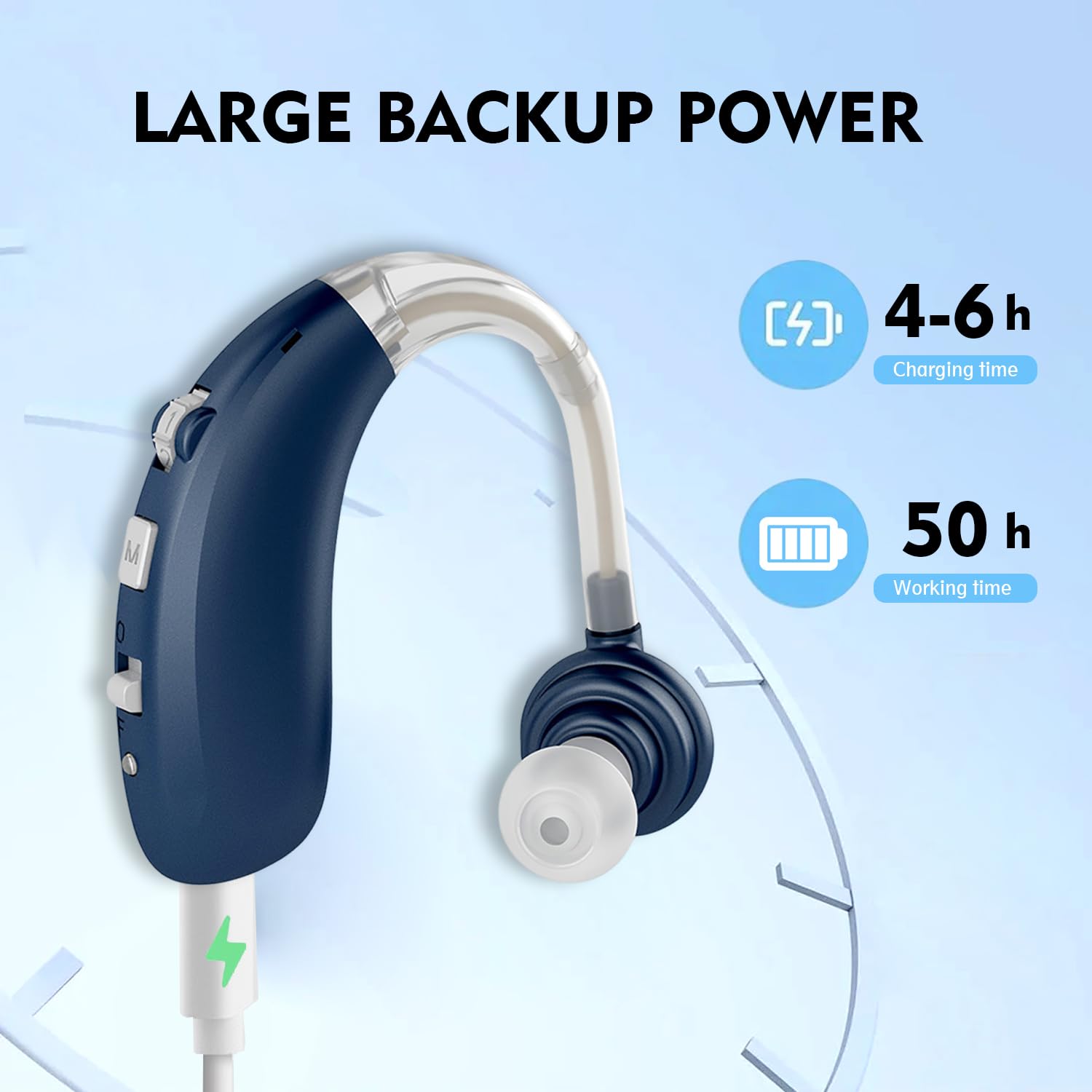 Discoball Dispositivo ricaricabile per migliorare il suono, cuffie digitali con cancellazione del rumore, auricolari regolabili per anziani e adulti (blu, senza funzione Bluetooth)