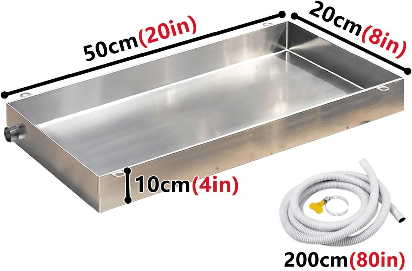 Heavy-Duty 4" High Condensate Drain Pan - 50x20cm (20x8in) Water Collection Tray for Air Conditioners, Industrial Equipment, Workshops, Apartments & More