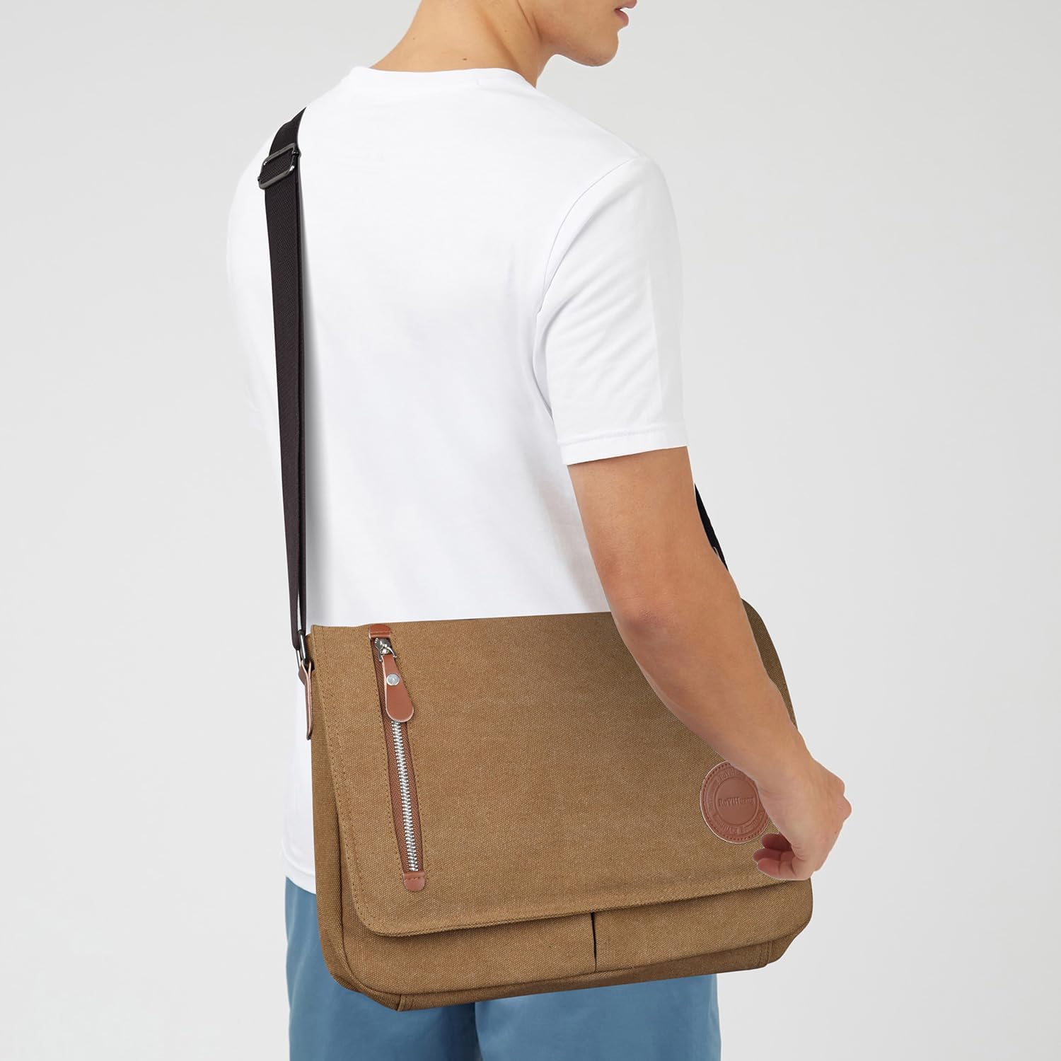 CAAORDKSO Vintage Canvas Satchel Messenger Bag for Men Women, Crossbody Bag Travel Shoulder Bag 13.5" Laptop Bag Bookbag Work | Vintage