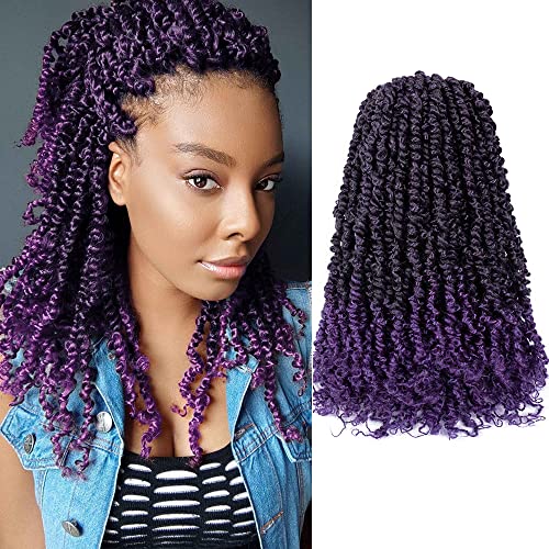 Passion Twist Hair 18 Inch 8 Packs Pre-twisted Passion Twist Crochet Hair Bohemian Braids Pre-looped Crochet Hair For Women Synthetic Hair Extension (18 Inch (Pack of 8), 1B/Purple#)
