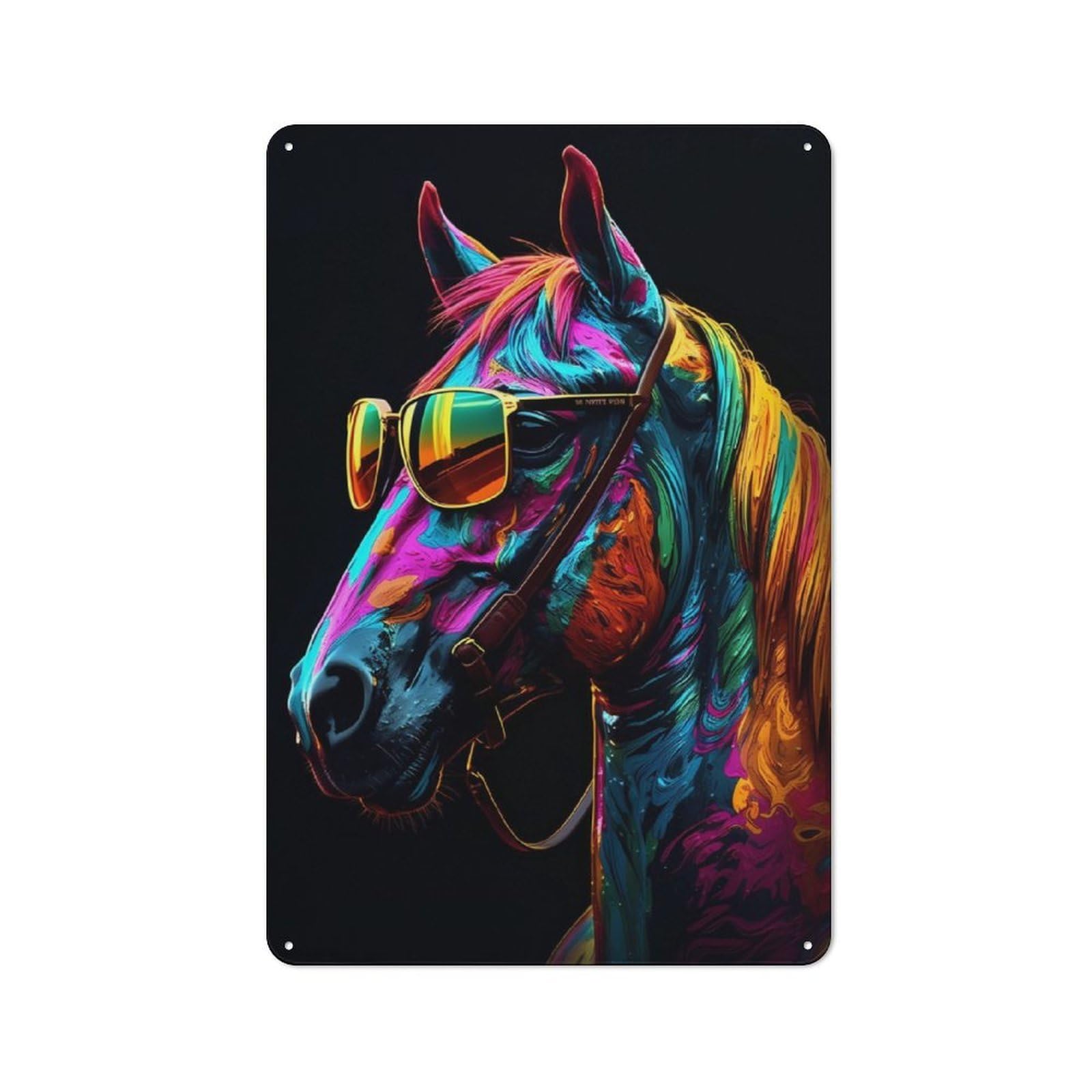 Junmoney Horse Sunglasses Vintage Retro Metal Sign 30X20cm, Vintage Wall Decor For Kitchen, Hallway, Bar Or Small Cafe