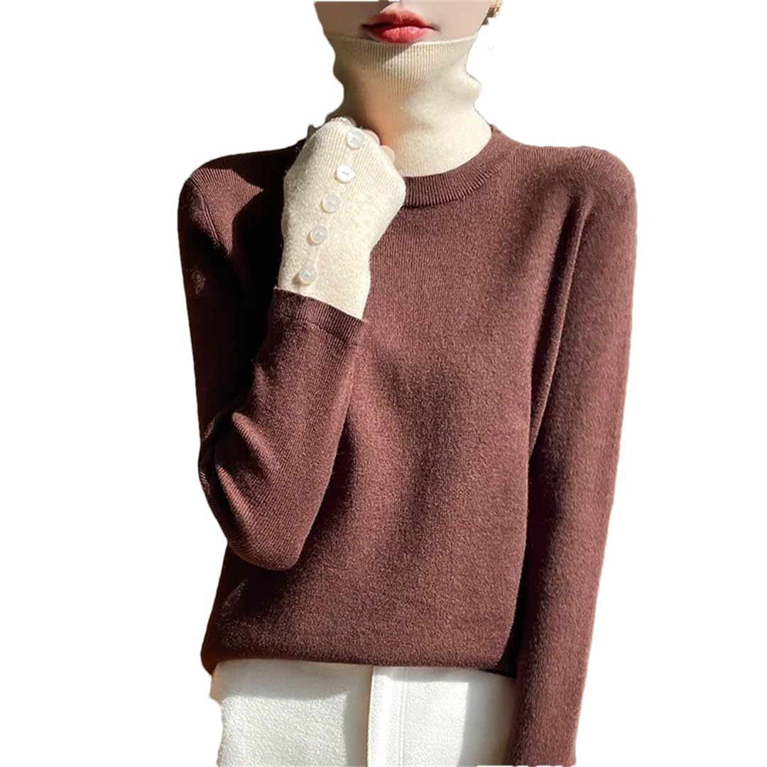 Maglione da donna con cuciture a collo alto in lana spessa maglione da ufficio caldo allentato