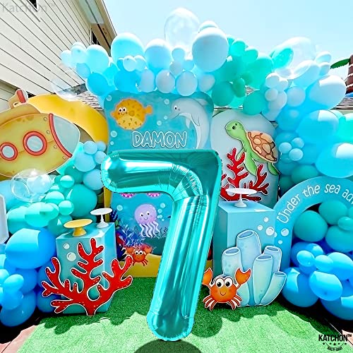 Image of KatchOn, Aqua Blue 40 Inch Number 7 Balloon - 1pcs | Birthday Decorations for Boys & Girls | Unisex Ocean Themed 7th Birthday Party Supplies