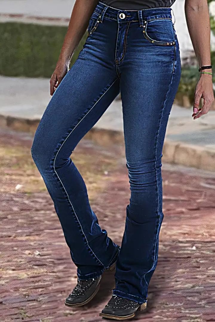 Huang's Women's Trendy Boot Cut Stretch Flare Jeans Skinny Denim Trousers - Image 6