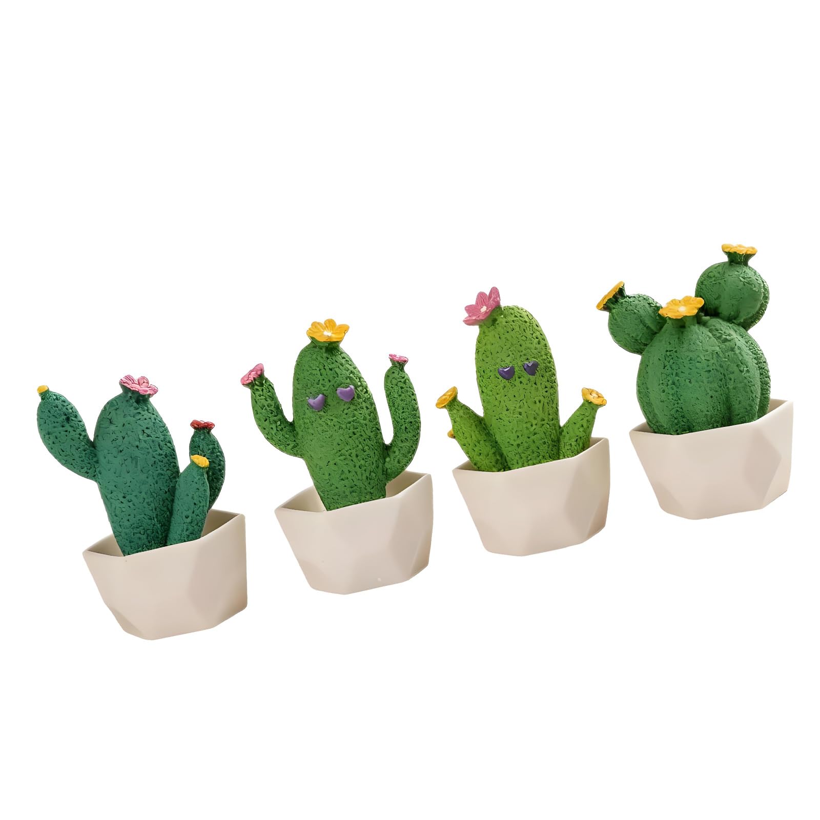 JSGHGDF 4PCS Cartoon Fake Cactus Miniature Potted Plant Resin Craft Figurines Ornaments for Desktop or Car Interior Decoration Cake Toppers Decoration