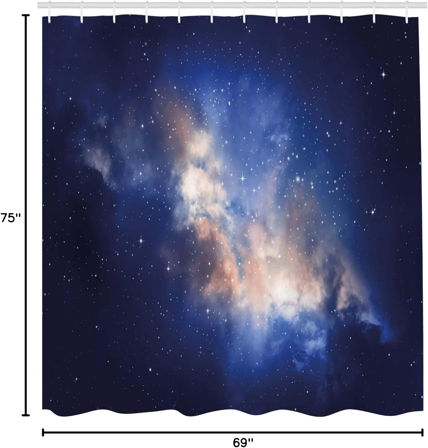 Ambesonne Galaxy Shower Curtain, Nebula in Cloudy Sky View of Far Stars in Night Sky Milky Way Universe Print, Cloth Fabric Bathroom Decor Set with Hooks, 69" W x 75" L, Navy Blue