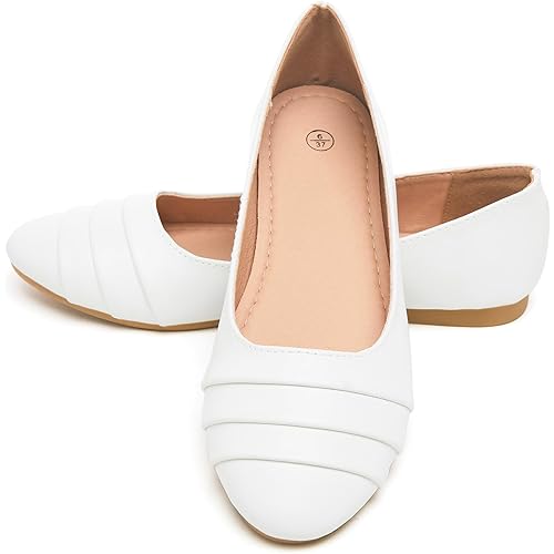 HEAWISH Women's Black Flats Shoes Round Toe Slip On Casual Ballet Flats PU Leather Dressy Work Shoes