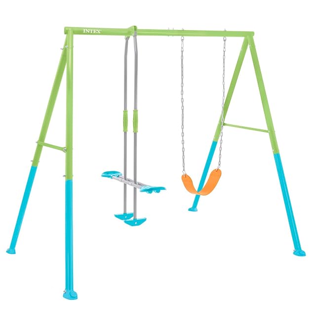 Foto 8 de 8 de Intex Columpio Doble, Estructura Metal, con balancín Doble Plaza y Trapecio, Altura Regulable, hasta 240 kg