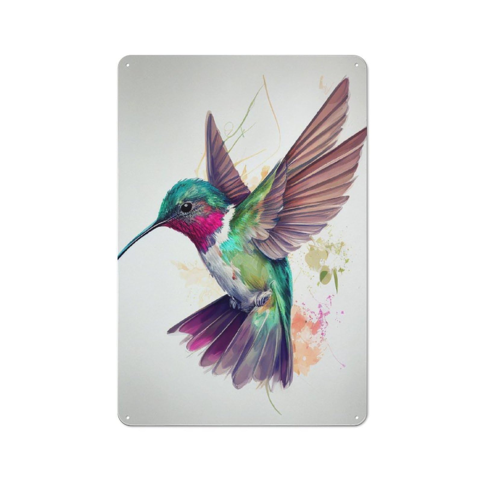 Junmoney Hummingbird Bird Color Metal Sign 30X20cm With For Pub Or Café, Retro Decor, Suited To Café Interior Fans