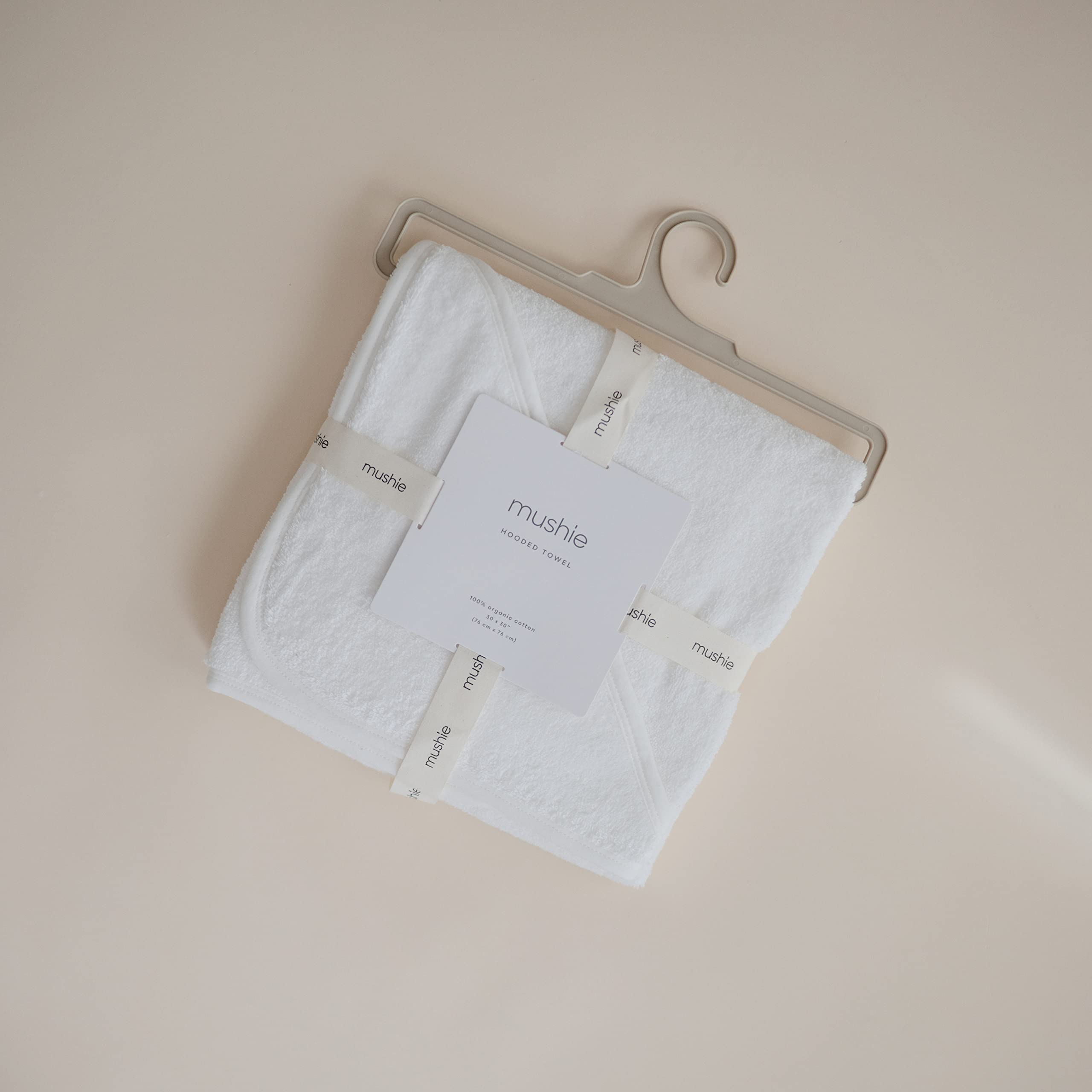 mushie Baby Handtuch mit Kapuze | Kapuzenhandtuch Für Mädchen und Jungen | 100% Baumwolle | 77,5x77,5cm | Baby Badetuch (Pearl-Weiss)