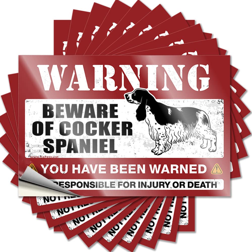 Hardhat Stickers and Decals Beware of Cocker Spaniel Funny Sticker 10 Pcs Funny Stickers for Cars Car Stickers for Men(12X18CM)