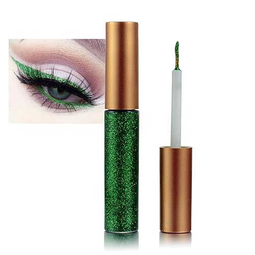 Green Glitter Liquid Eyeliner, Shimmer Eyeliner, Long-Lasting Smudge-Proof, Waterproof, Quick-Dry, High Pigment Sparkly Glitter Eye Liner with Ultra-Fine Tip for Parties Festivals