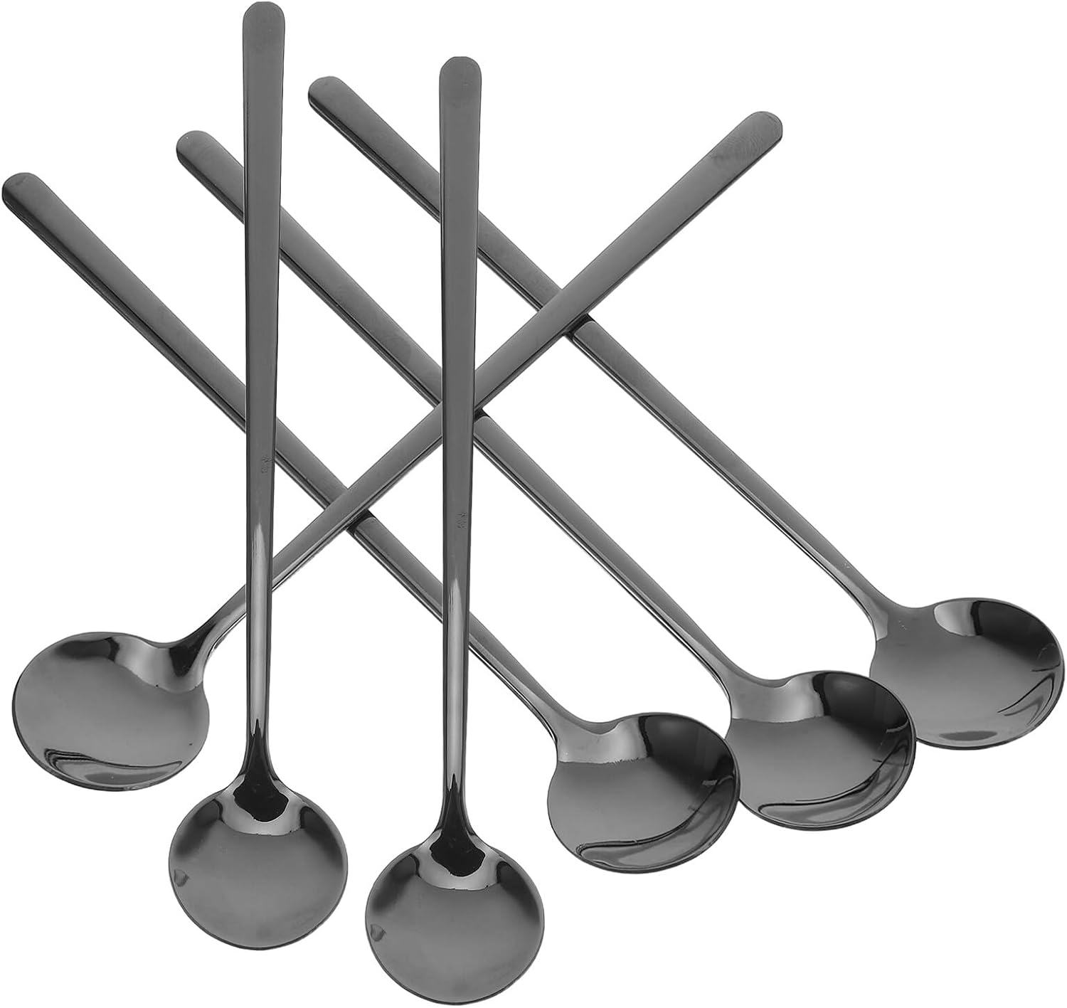 6pcs Stainless Steel Honey Spoons Long Handle Black Metal Stirring Spoons for Coffee Dessert Tea Bar Kitchen Use