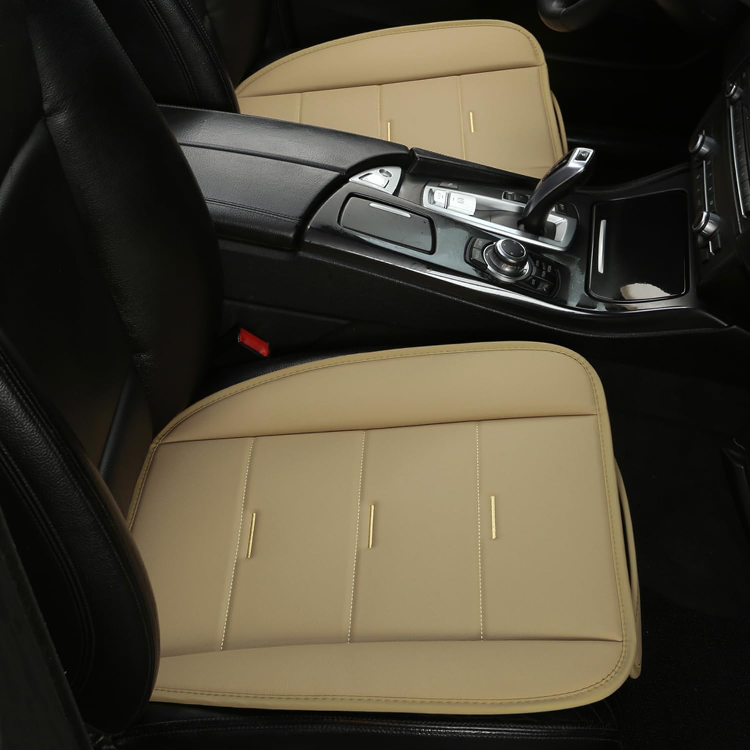 West Llama Bottom Seat Covers, Include 1 Pair Front Seat Protector and 1 Rear Seat Cover, Universal PU Leather Seat Covers for 90% Cars (Beige) image 3