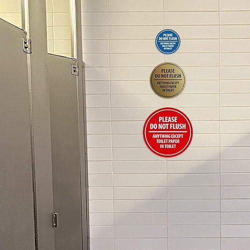 Miniatura 3 de Signs ByLITA Circle Please Do Not Flush Anything Except - Letrero de pared o puerta de papel higiénico - Cinta adhesiva de espuma de doble cara