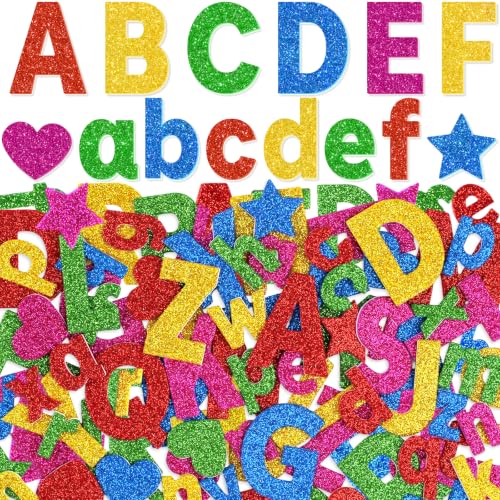 Glitter Foam Letters,335Pcs Uppercase&Lowercase Alphabet Stickers(Colorful)